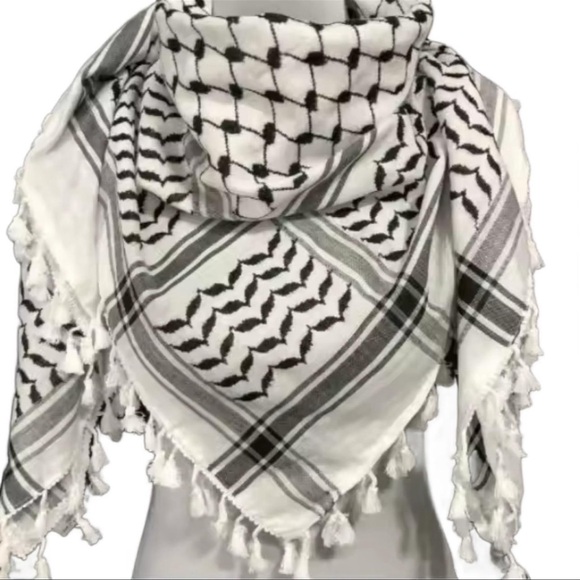 Palestinian Kufiya Shemagh hatta Scarf Shawl neck wrap embroidered with tussles - Picture 2 of 4